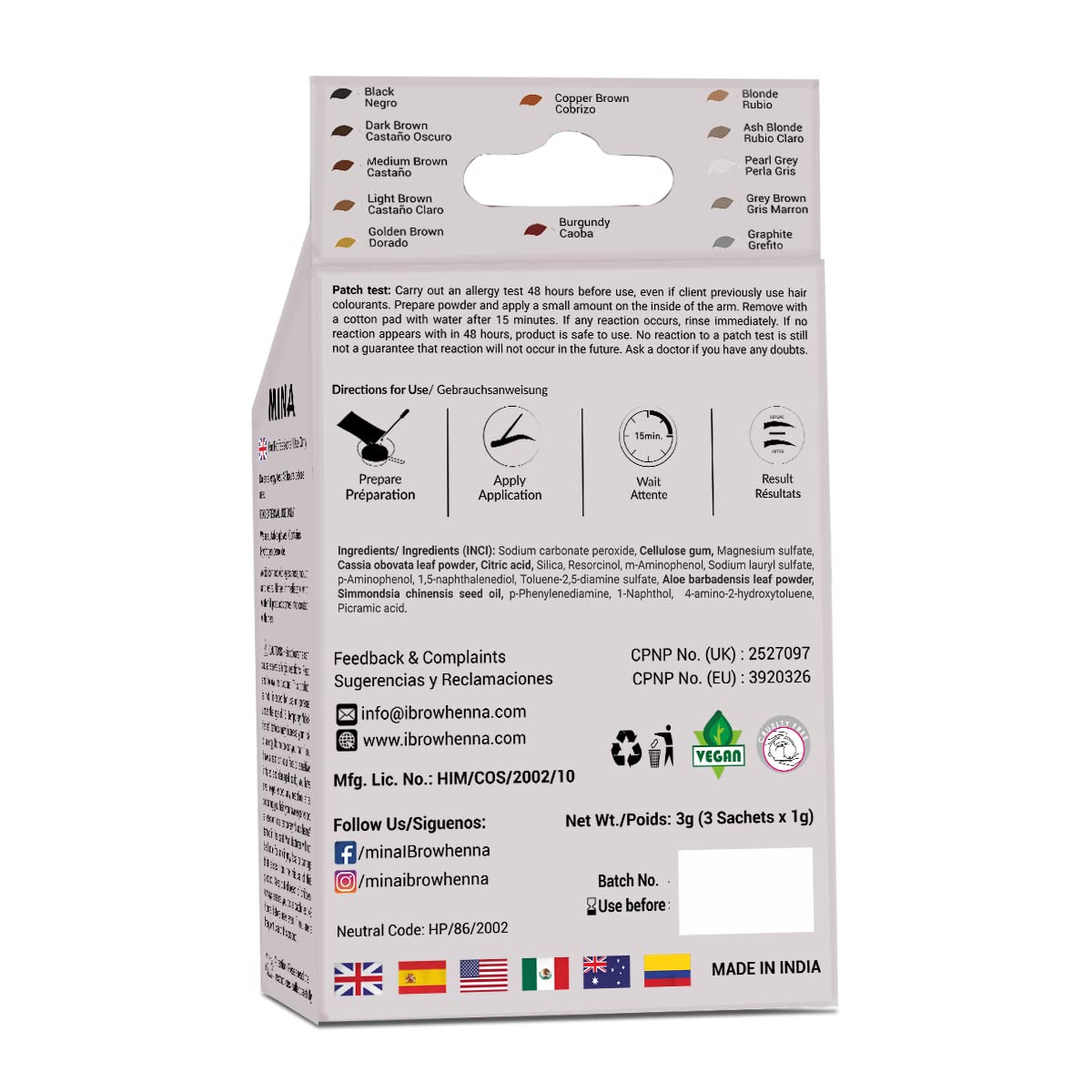 MINA ibrow Henna Regular Pack & Coloring tint kit up to 6 week (Pearl Gray)