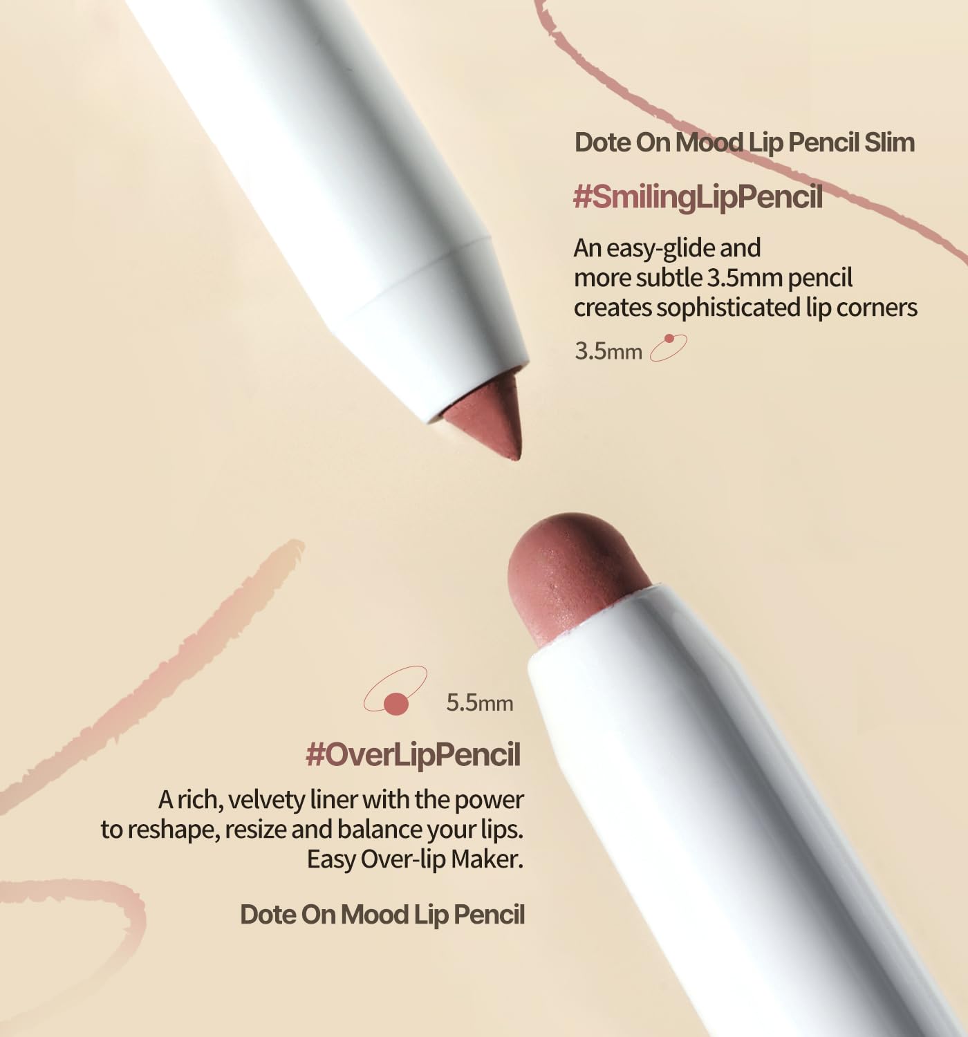 Heart Percent Dote On Mood Lip Pencil Slim, Defines and Fills Creamy Lip Liner Retractable Lipstick Pencil with Built-In Sharpener, 18. Fig Rose