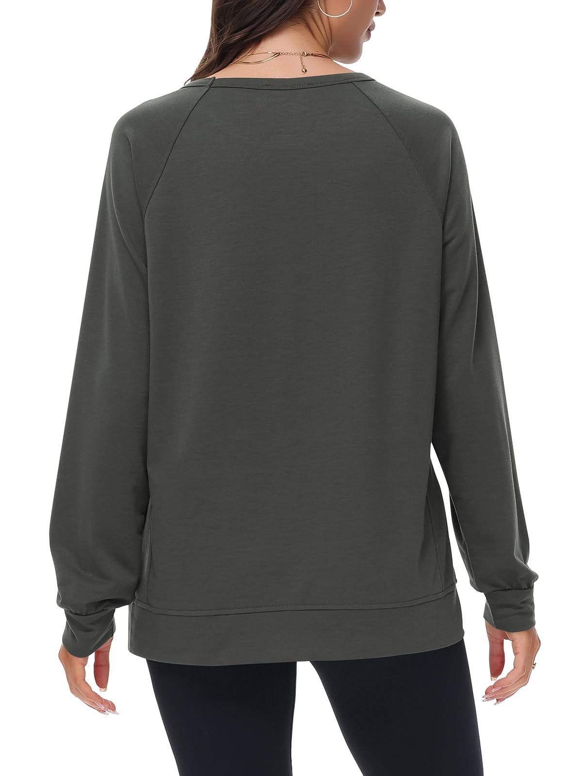 Poetsky Womens Long Sleeve Tops Lightweight Sweatshirts Pullover Shirts Winter Clothes Dark Gray L