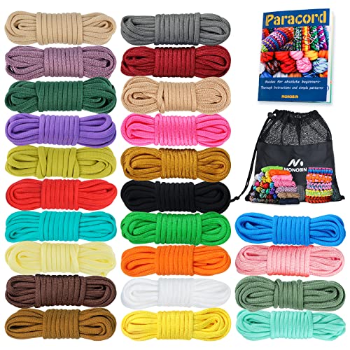 MONOBIN Paracord 550 Combo kit, 24 Colors 10ft Paracord Rope with Instruction, Multifunction Parachute Cord for Making Paracord Bracelets, Lanyard, Dog Collar, Idea for Gift (24 Colors A)…