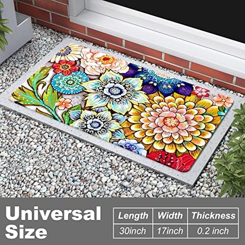 Rnivvi Front Door Mat, 30"x17" Flower Theme Indoor Outdoor Welcome Mat, Heavy Duty Low Profile Anti-slip Entryway Rug for Home Entrance, Floor, Patio Entry, Mud Room, Cute Mandala Floral Decor Doormat