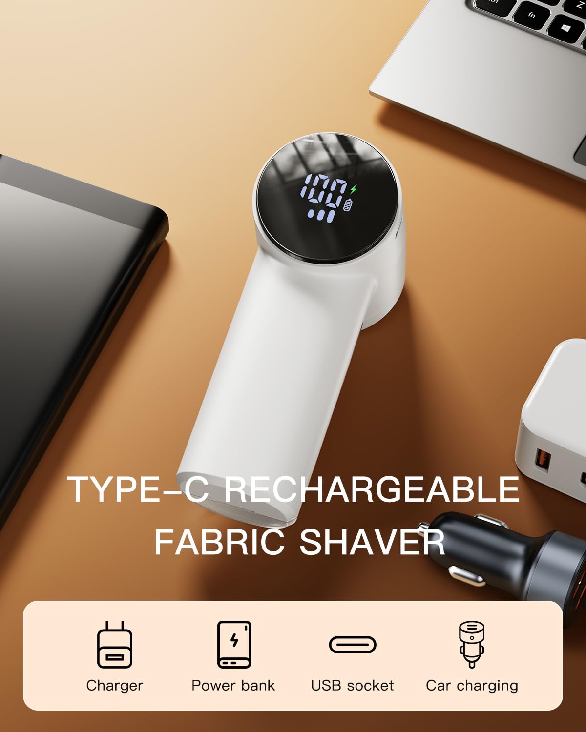 Rechargeable Fabric Shaver antime Electric Lint Remover Lint Shaver with Digital Display, Sweater Shaver with 6-Leaf Blades, 3 Speeds Defuzzer for Removing Fuzz from Clothes, Furniture, Blanket