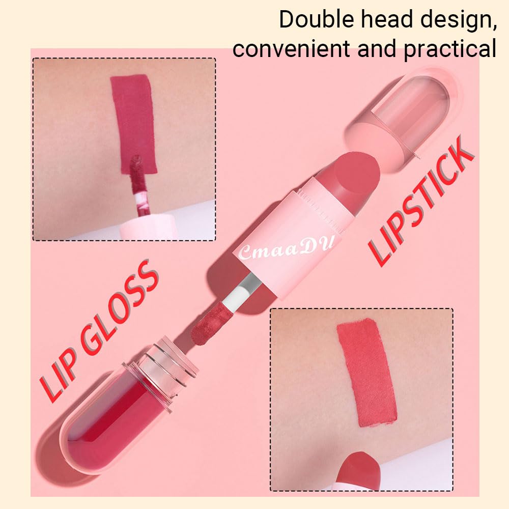 evpct 2 In 1 Matte Lipstick & Long Lasting Smudge Proof Liquid Lipstick Lip Gloss Stain 3Pcs Set for Women Dark Ruby Red Nude Beige Pink Mauve Matte Vegan Long Wear Waterproof 24 Hour Lipstick