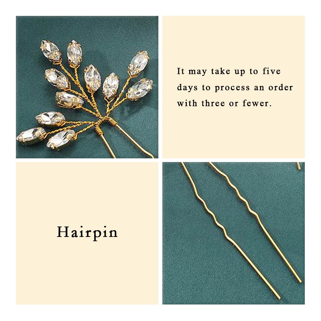 Heread Crystal Bride Wedding Hair Pins Rhinstones Bridal Hair Accessories Head Piece for Women and Girls (Pack of 3) (C Gold)
