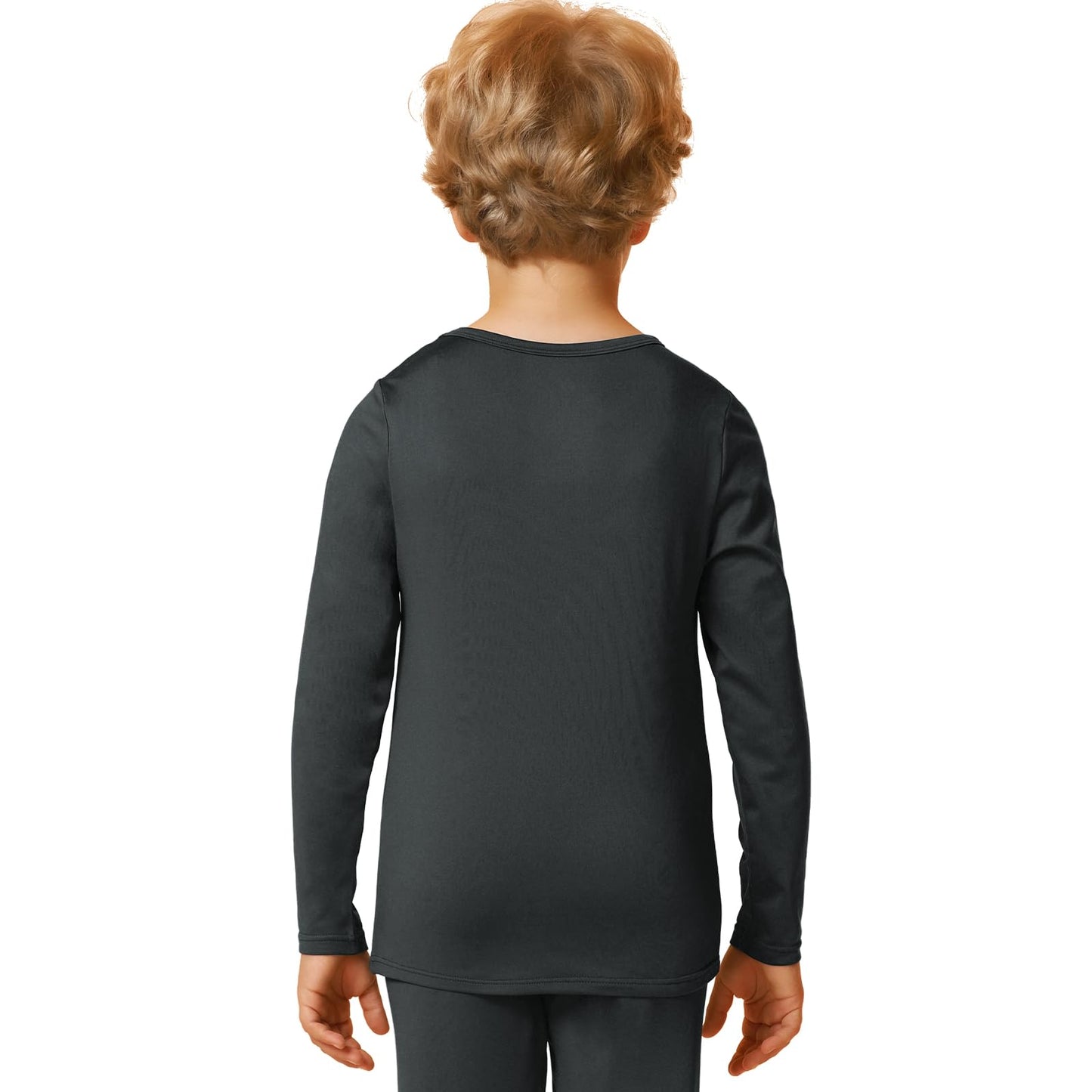 HODOSPORTS Boy's Thermal Underwear Top Kid’s Winter Base Layer Fleece Lined Compression Shirt Dark Grey