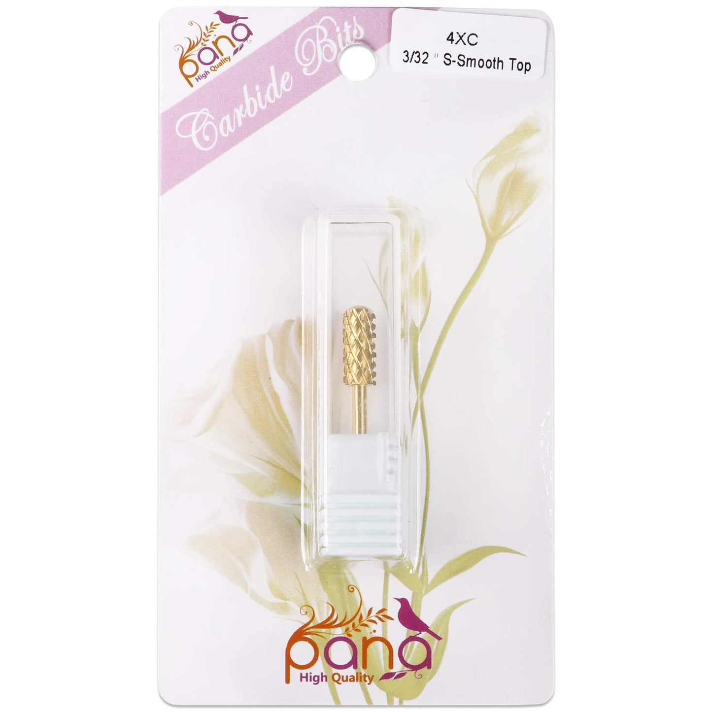 PANA 3/32" Small Smooth Round Top Safety Carbide Nail Drill Bit for Gel Polish & Acrylic Removal Nail Salon Manicure Pedicure Electric File Tools (Small Barrel - Gold, 4X Coarse)