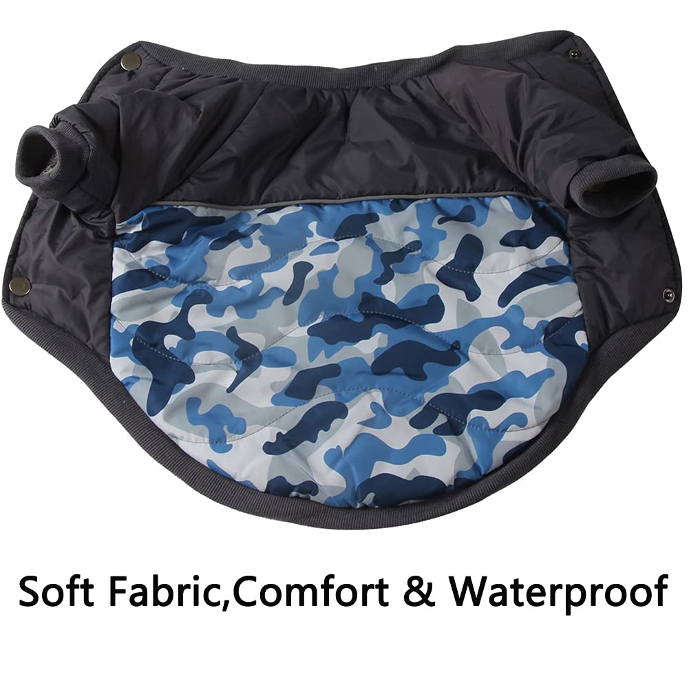 Vecomfy Fleece Lining Warm Dog Coats for Small Dogs Waterproof Puppy Jacket for Winter Blue Camo S