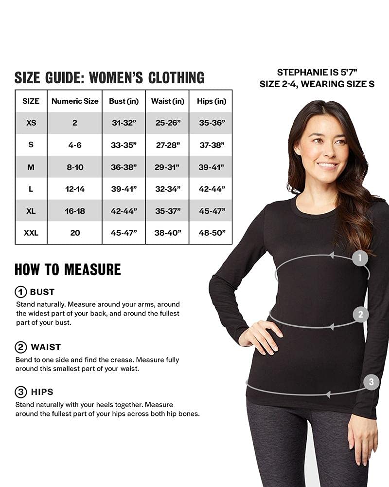 32 Degrees Heat Womens Ultra Soft Thermal Lightweight Baselayer Crew Neck Long Sleeve Top, Black, Small
