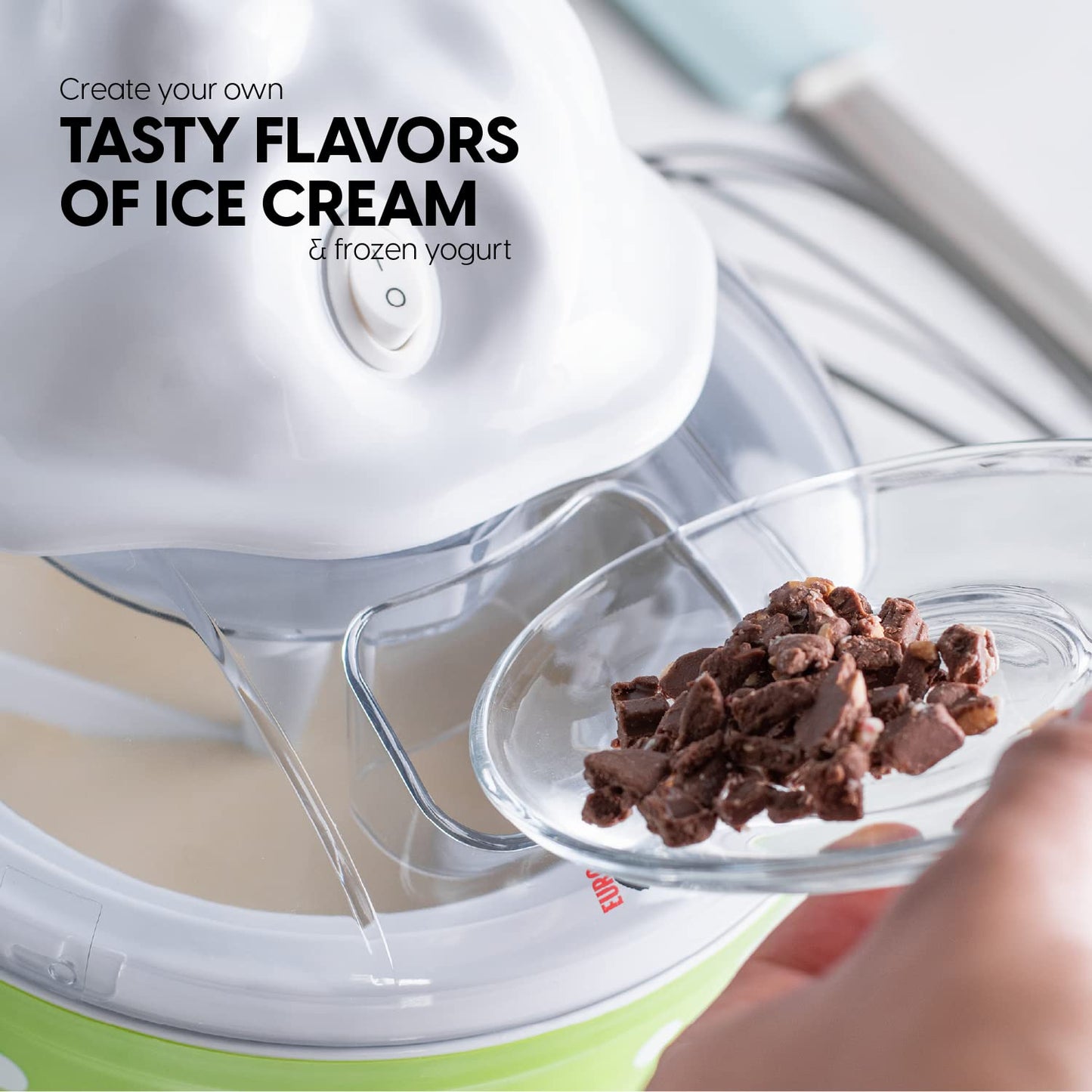 Euro Cuisine Ice Cream, Sorbet & Frozen Yogurt Maker, Homemade Gelato & Soft Serve Kids Ice Cream Maker Machine with 4 Glass Cups - Double-Insulated Freezer Bowl, Mixing Paddle, Lid - 1.5 Quart