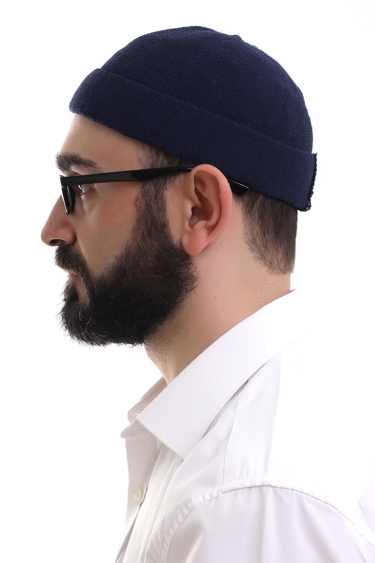 ihvan online Turkish Muslim Winter Velvet Roll-up Edge Kufi Hats for Men, Taqiya, Takke, Peci, Islamic Caps,Prayer Skullcap, Islamic Gifts, Blue Dark