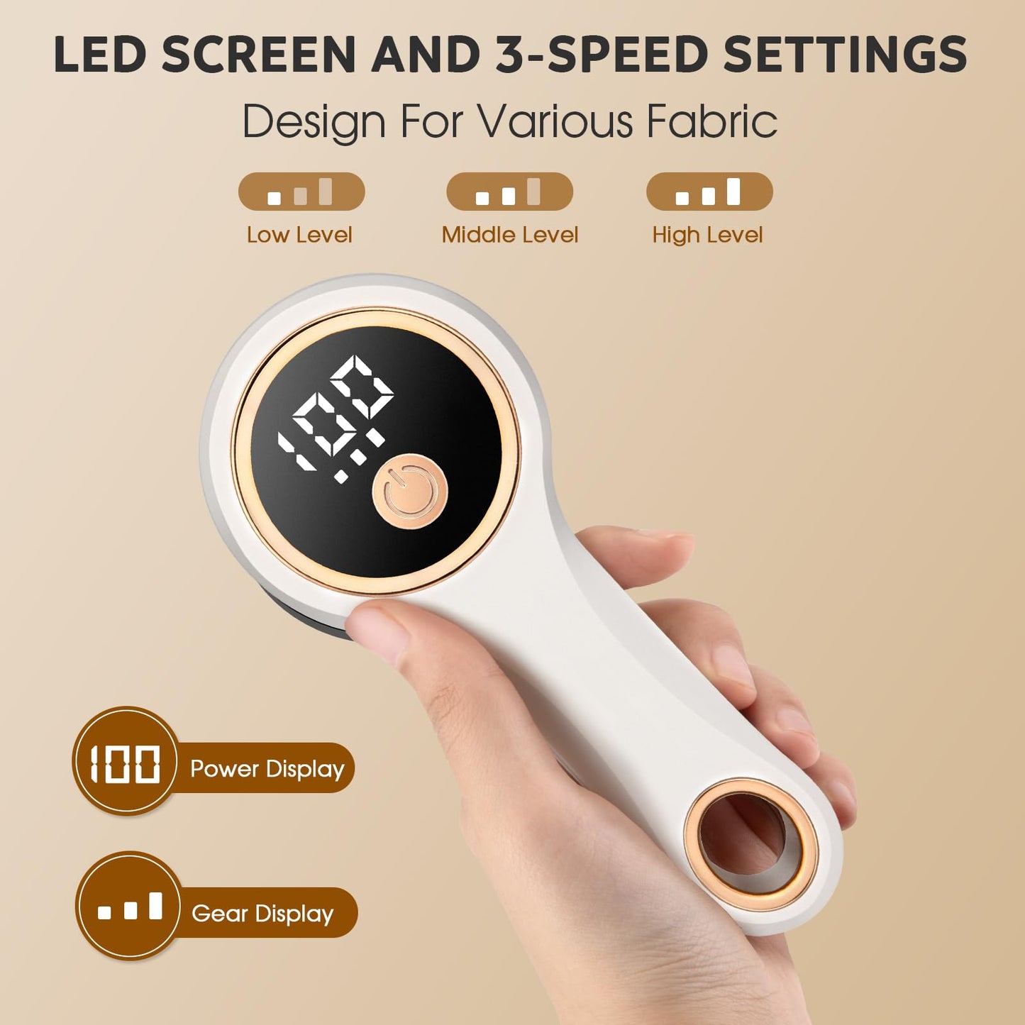 Rechargeable Fabric Shaver,Lint Remover with Digital Display,Electric Portable Sweater Shaver Lint Shaver with 3 Speeds,6 Leaf Blades,Remove Pilling from Clothes,Furniture, Couch, Sweater, Blanket…