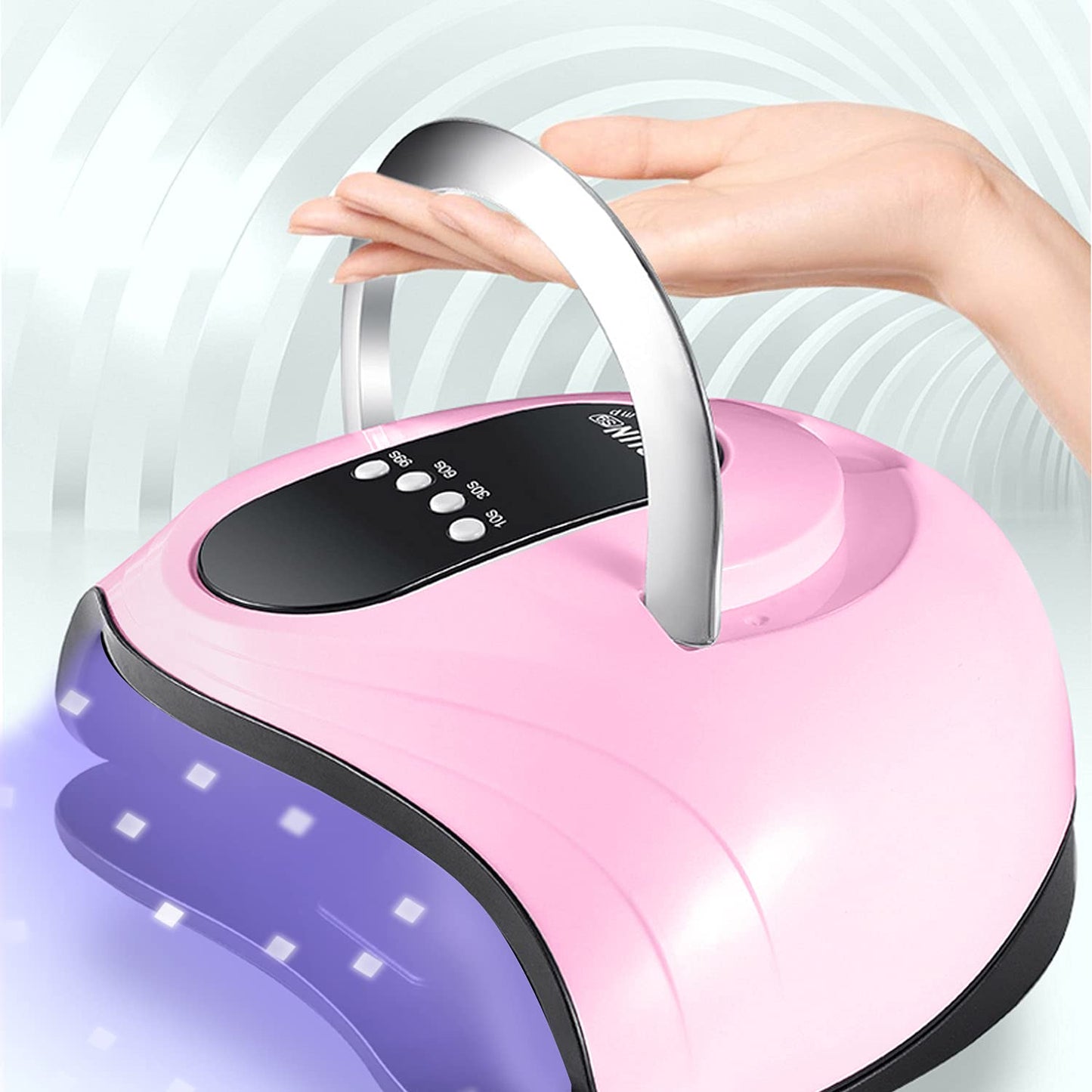 Sunrich UV Gel Nail Lamp 120W LED Nail Light Fast Nail Dryer for Gel Polish Curing with 4 Timers Portable Handle Large Space Automatic Sensor(Pink)