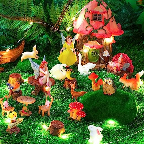 Soaoo Fairy House Garden Figurines Kit Spring Garden Decor Easter Basket Decoration Spring Decoration Outdoor Wildflower Butterfly Fairy Mushroom Party Supplies Micro Landscape Ornaments