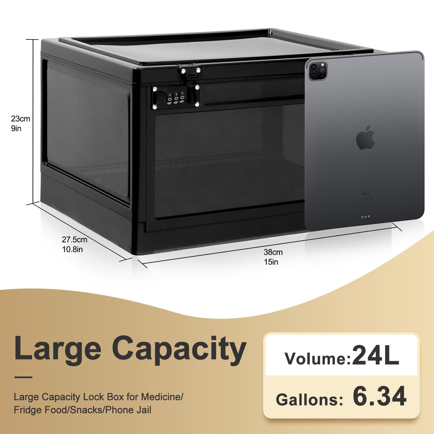 Lalifebuss Large Lock Box for Personal Items, 24 Litre Combination Lockable Storage Box for Office Locker/School/Medicine/Snacks/Phone Jail/Electronic/Home