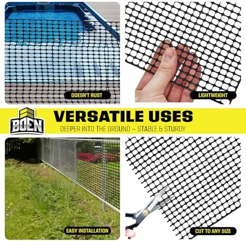 BOEN 4' x 100' Black Temporary Fencing, Mesh Snow Fence, Plastic, Safety Garden Netting, Above Ground Barrier, for Deer, Kids, Swimming Pool, Silt, Lawn, Rabbits, Poultry, Dogs