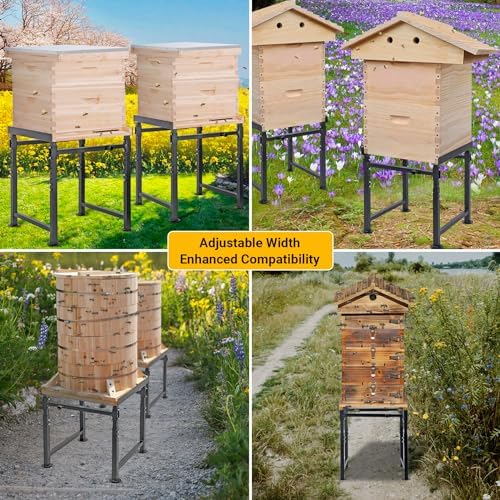 Adjustable Metal Hive Stand, Sturdy Beehive Stand Adjustable Height 15” - 19” & Adjustable Width 14.5” - 24.5”, Easy to Assemble Bee Stand for Beekeeping