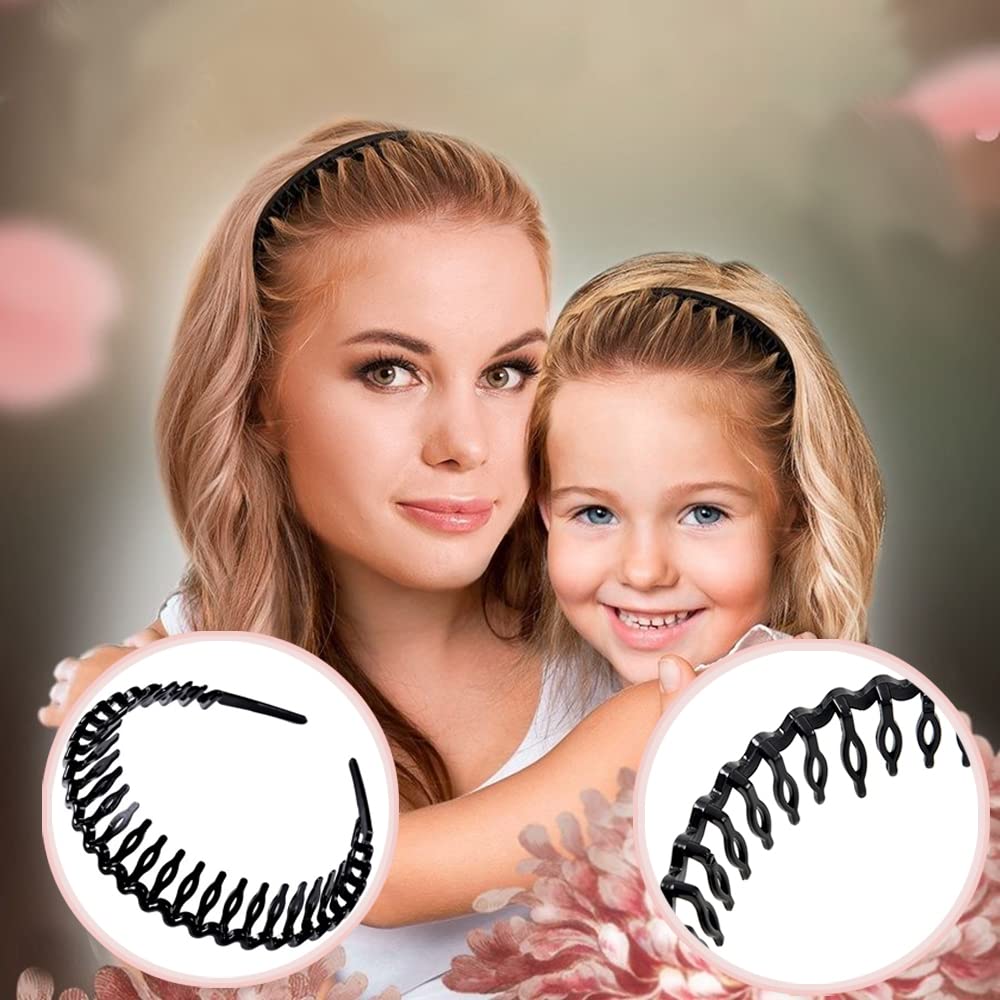 ULTIMUTE 8 PCS Fashion Effortless Plastic Headbands with Teeth Comb Black Skinny Headbands No Slip Hair Accessories Bands for Women Men Teen Girls, Amber&Bright Black