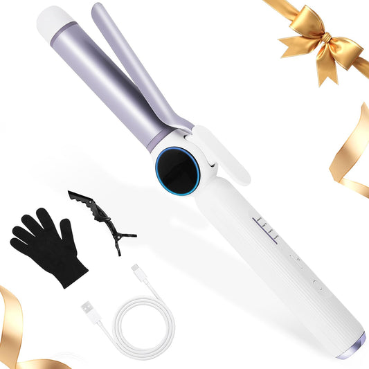 9000 mAh Rechargeable Cordless Curling Iron, Up to 400°F USB 28MM Cordless Hair Curlers Wireless Curling Wand with 4 Temps, 80 Mins Use Time Portable Ceramic Travel Curling Iron for Short & Long Hair