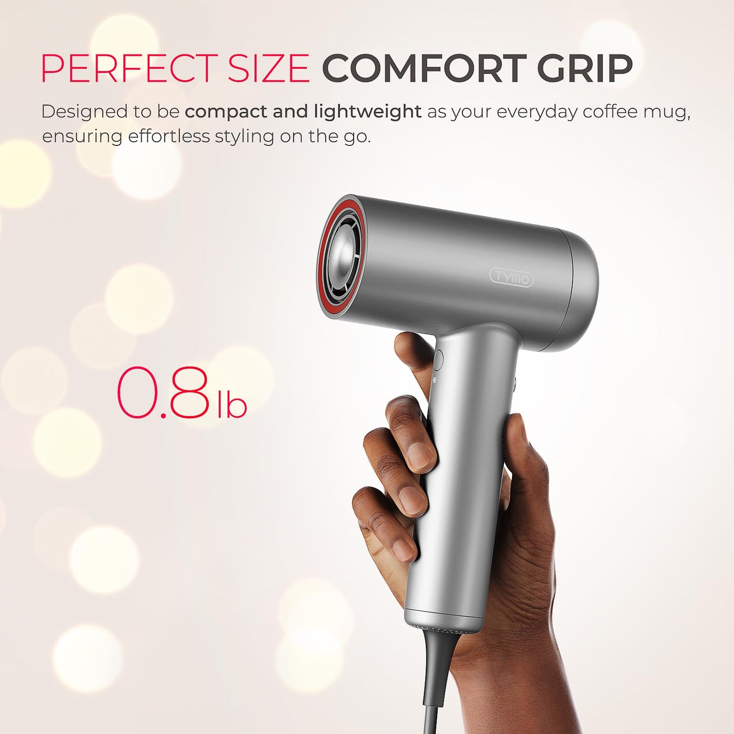 TYMO Hair Dryer with Diffuser, 1500W High-Speed Professional Blow Dryer with Comb for Fast Drying, 110,000RPM Brushless Motor, 200 Million Ionic Hairdryer Zero Damage, 3 Speeds & 4 Temps, Low-Noise