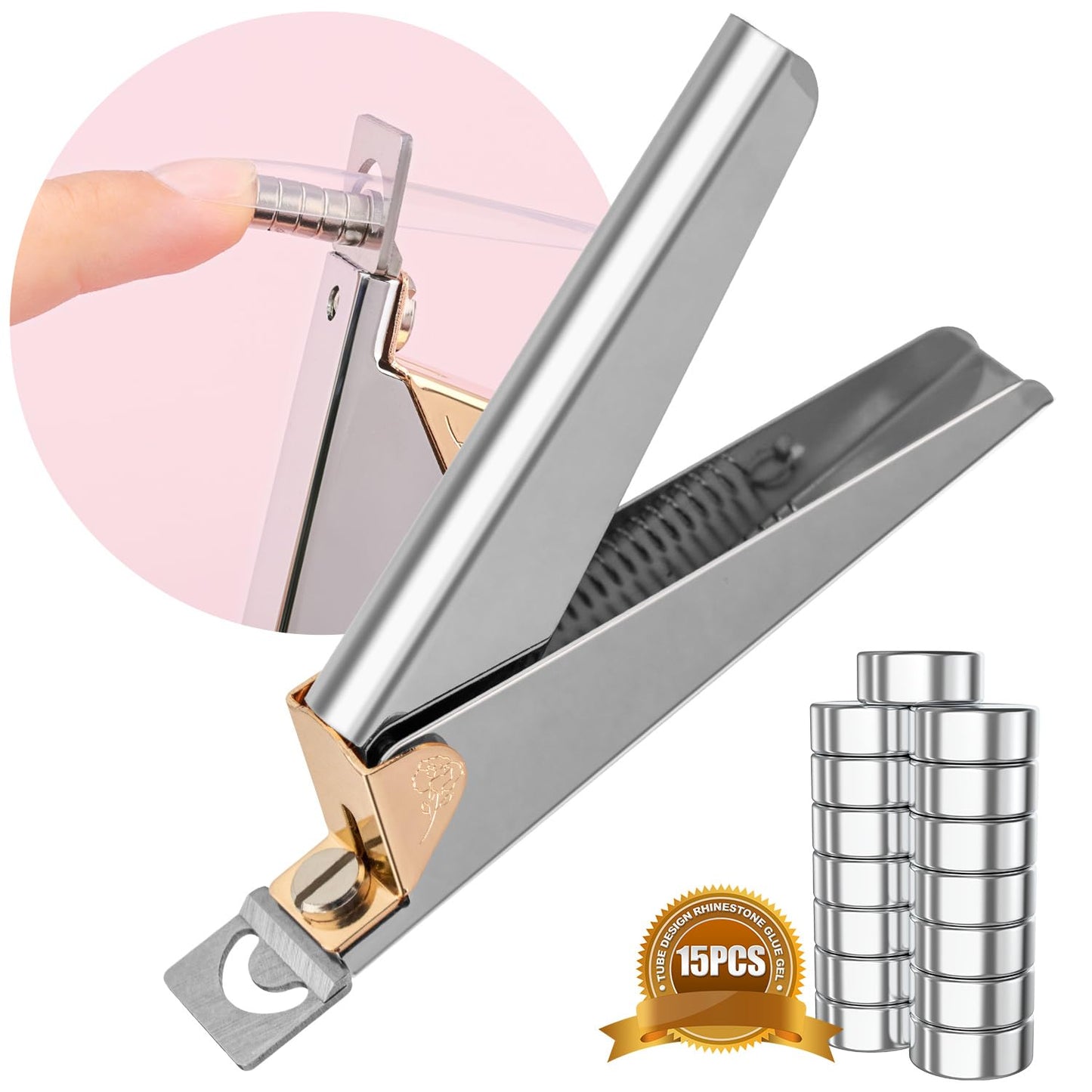 Silver Premium Nail Clippers with Magnets Sizers for Acrylic Nails, Artificial Fake Nail False Nail Tip Cutter Trimmer Manicure Pedicure Sharp Blade Clip Tool for Salon Home Art Beauty