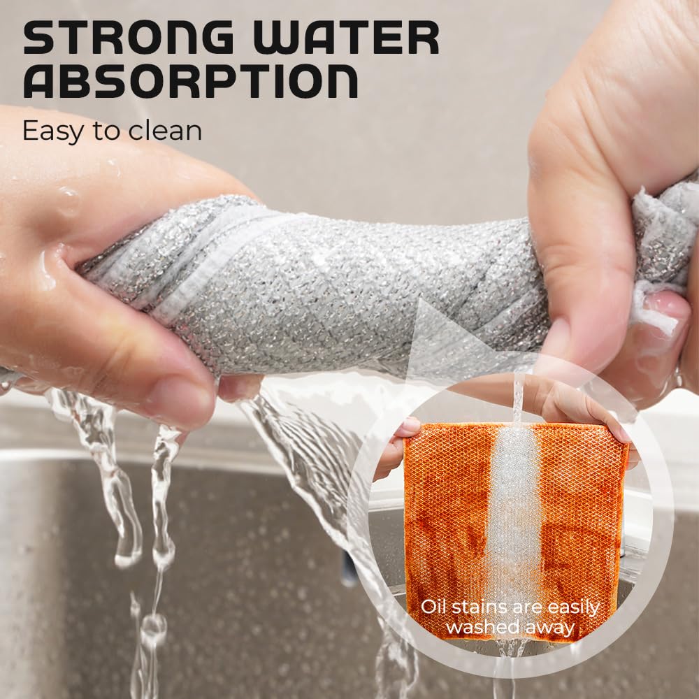 Pousbo Multipurpose Wire Dishwashing Rags for Wet and Dry, 2025 New Reusable Non Scratch Wire Dishcloth, Premium Scrubbing Wire Dishwashing Rags for Scrubs Dishes, Sinks Cleans (5)