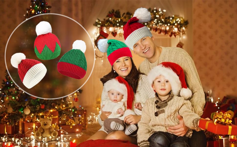 Unisex Winter Beanie Hat Christmas Knitted Santa Hat Xmas Santa Claus Cap for Adults (Acrylic, 3 pcs)