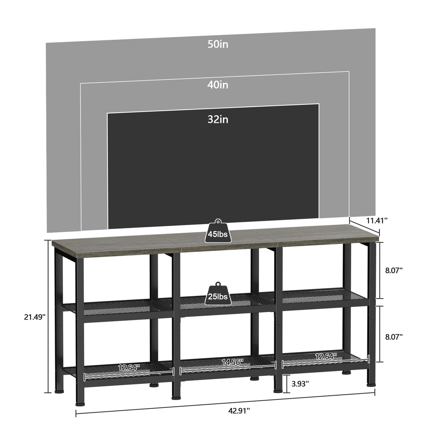 Furologee TV Stand, 43 Inch Entertainment Center with 3-Tier Storage Shelves, Industrial Media Console Table for TVs up to 50 Inch, Television Stands for Living Room, Bedroom, Light Black Oak