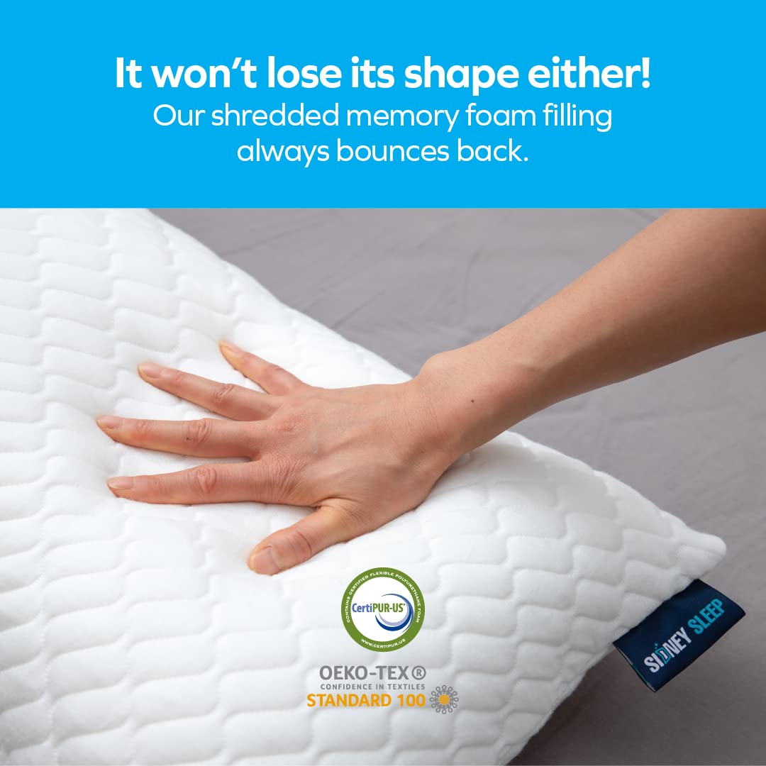 Sidney Sleep Pillow for Side and Back Sleepers - Comfort for Neck and Shoulder Pain - Adjustable Contour Fill - Queen Size - Extra Fill Included (White)