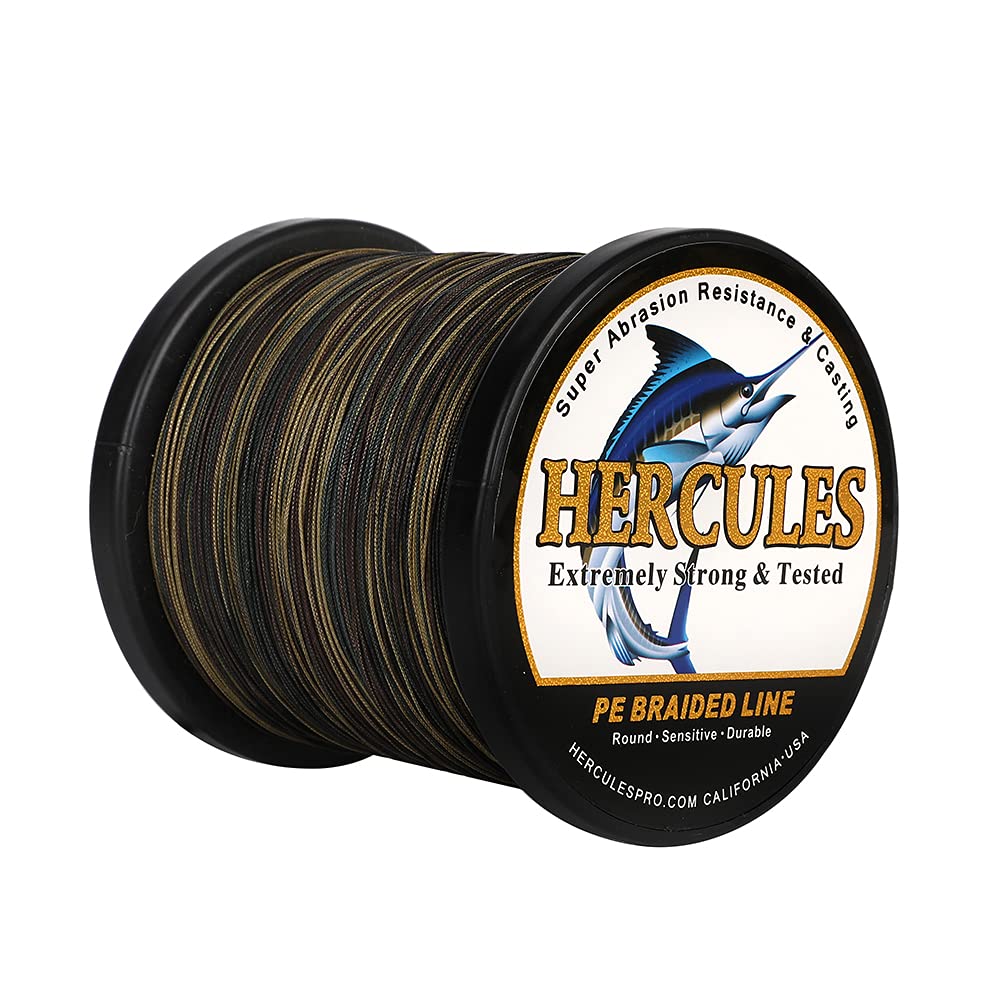 HERCULES Braided Fishing Line 12 Strands, 100-2000m 109-2196 Yards Braid Fish Line, 10lbs-420lbs Test PE Lines for Saltwater Freshwater - Camo Green, 10lbs, 100m