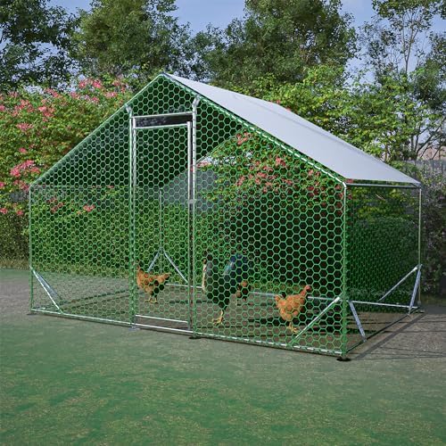 Metal Chicken Coop 10x6.6x6.56ft Walk-in Poultry Cage for 5/10 Chickens Chicken Run Hen Rabbit Duck House with Waterproof Cover for Outdoor Farm Use
