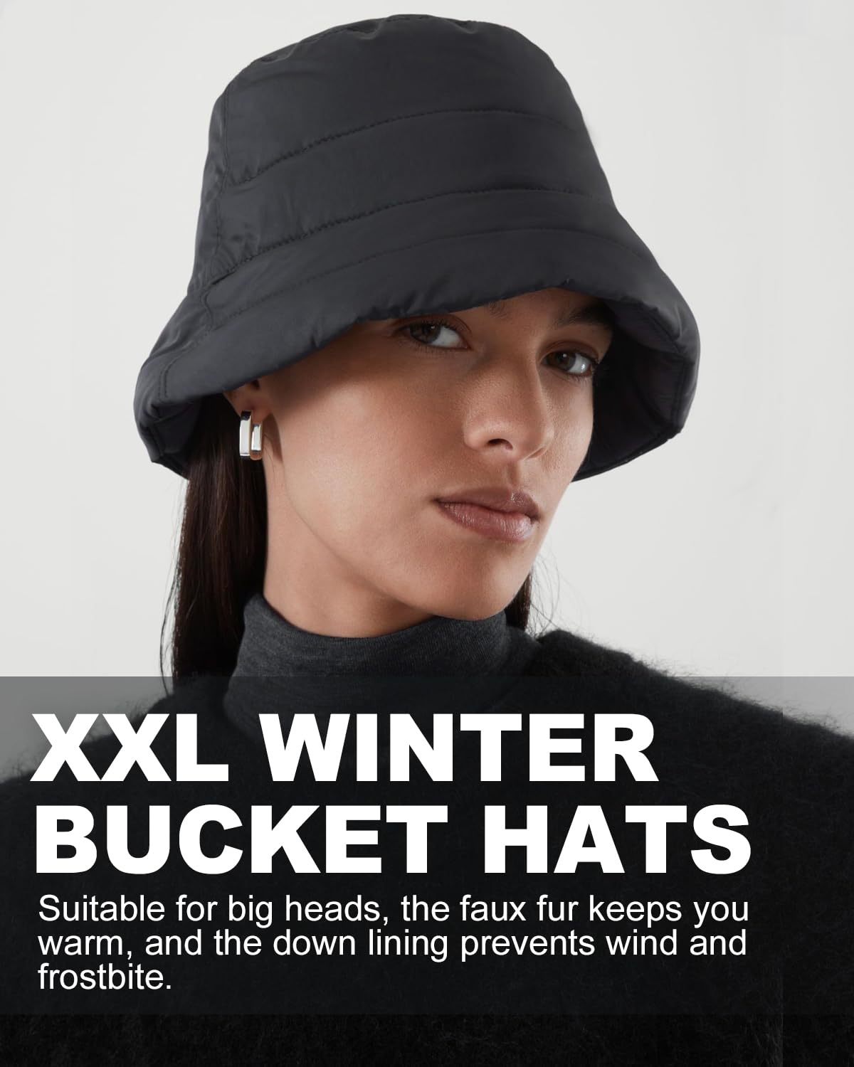 Zylioo XXL Winter Bucket Hat Foldable,Oversize Collapsible Warm Travel Hat,Large Fishing Hat for Big Heads Windproof Black