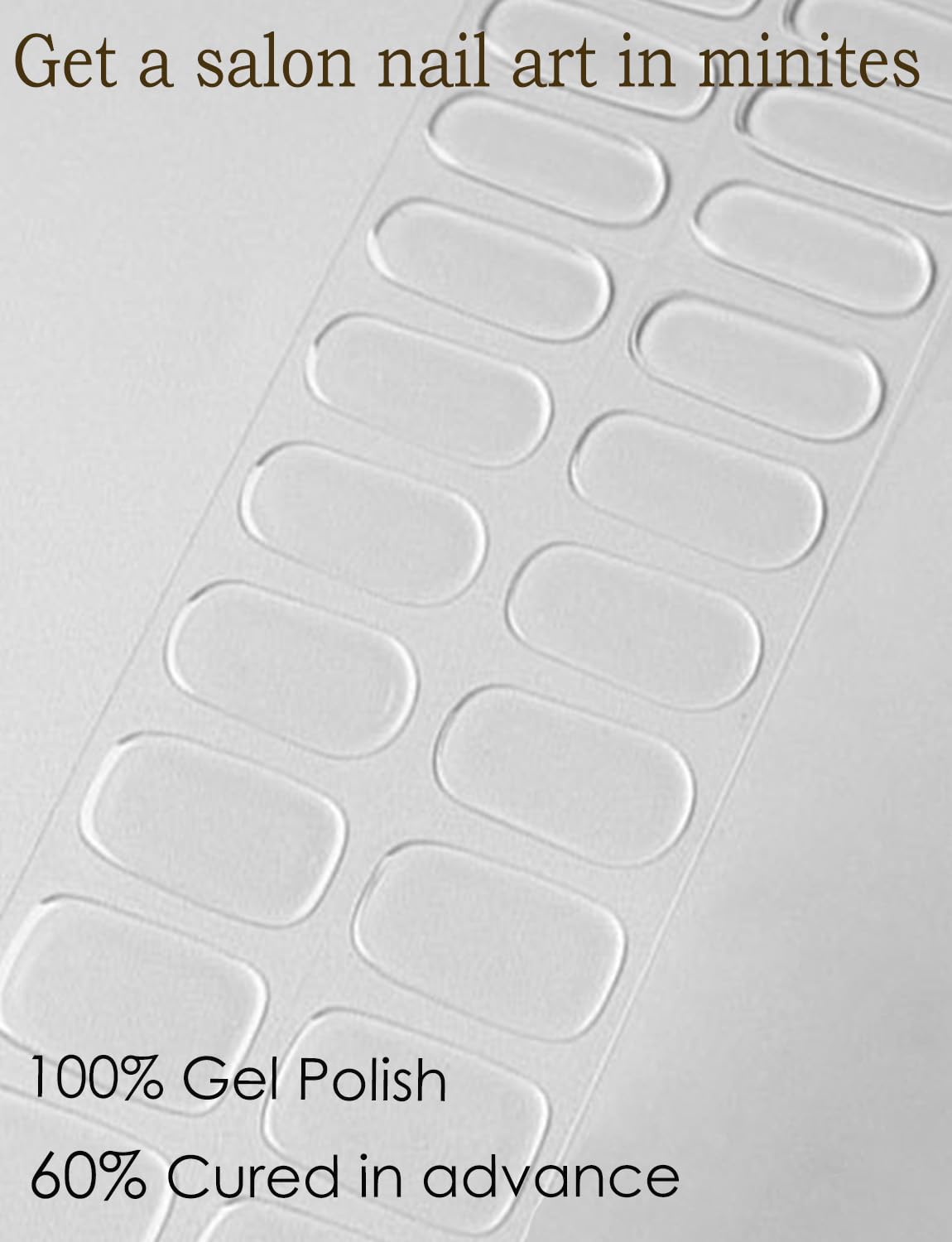Semi Cured Gel Nail Strips, 20pcs Gel Nail Stickers UV, Gel Nail Wraps for Home Nails DIY (Clear)