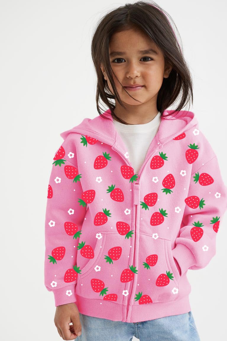 Tkria Baby Girls Zip-up Jacket Toddler Lightweight Hoodie Cotton Pullover Fleece Strawberry Sweatshirt Kids Fall Winter Coat Outwear Size 6