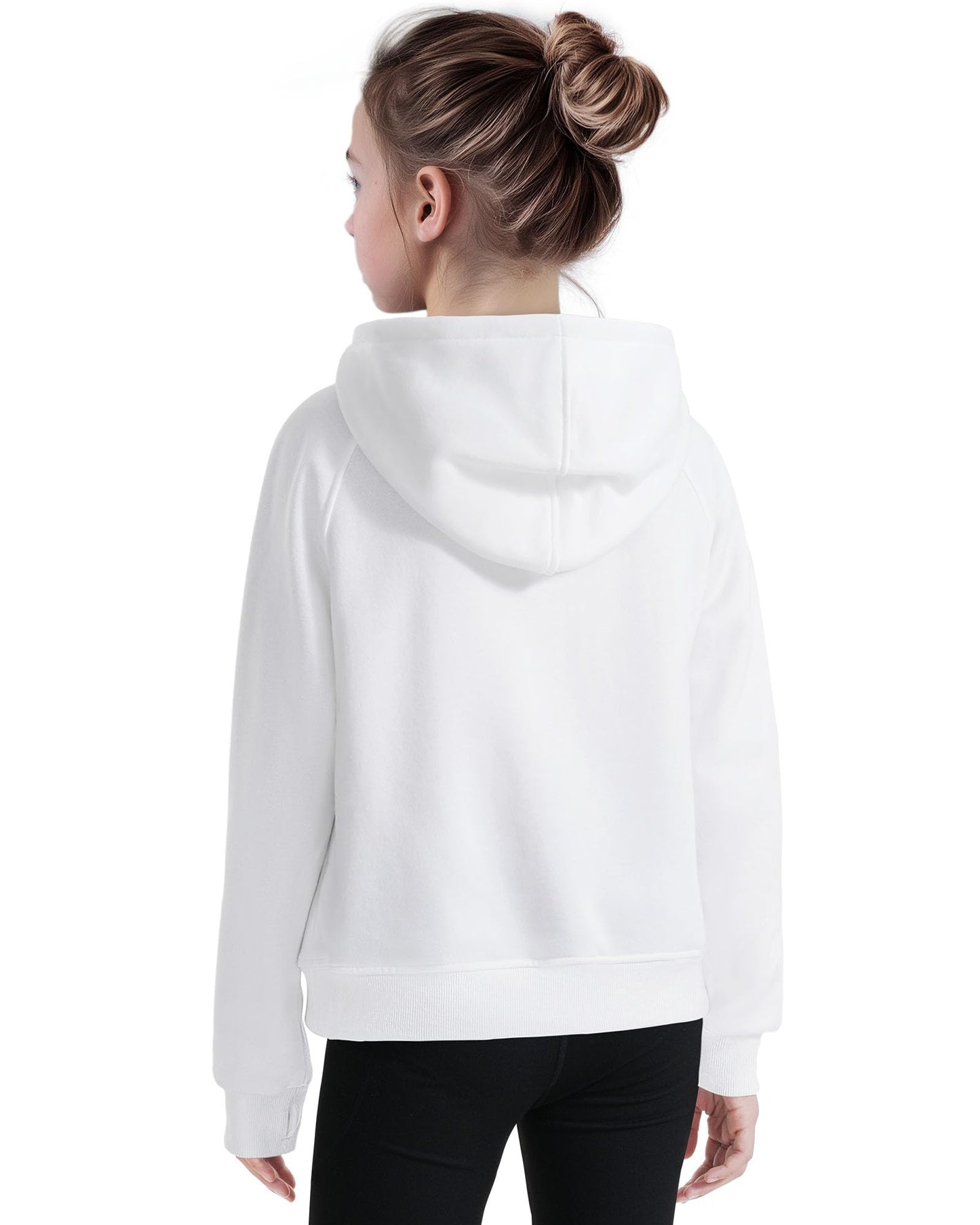 JOCMIC Girls Hoodies Half Zip Cropped Fleece Sweatshirts with Thumb Hole Kids Fall Winter Preppy Clothes White 13-14 Years