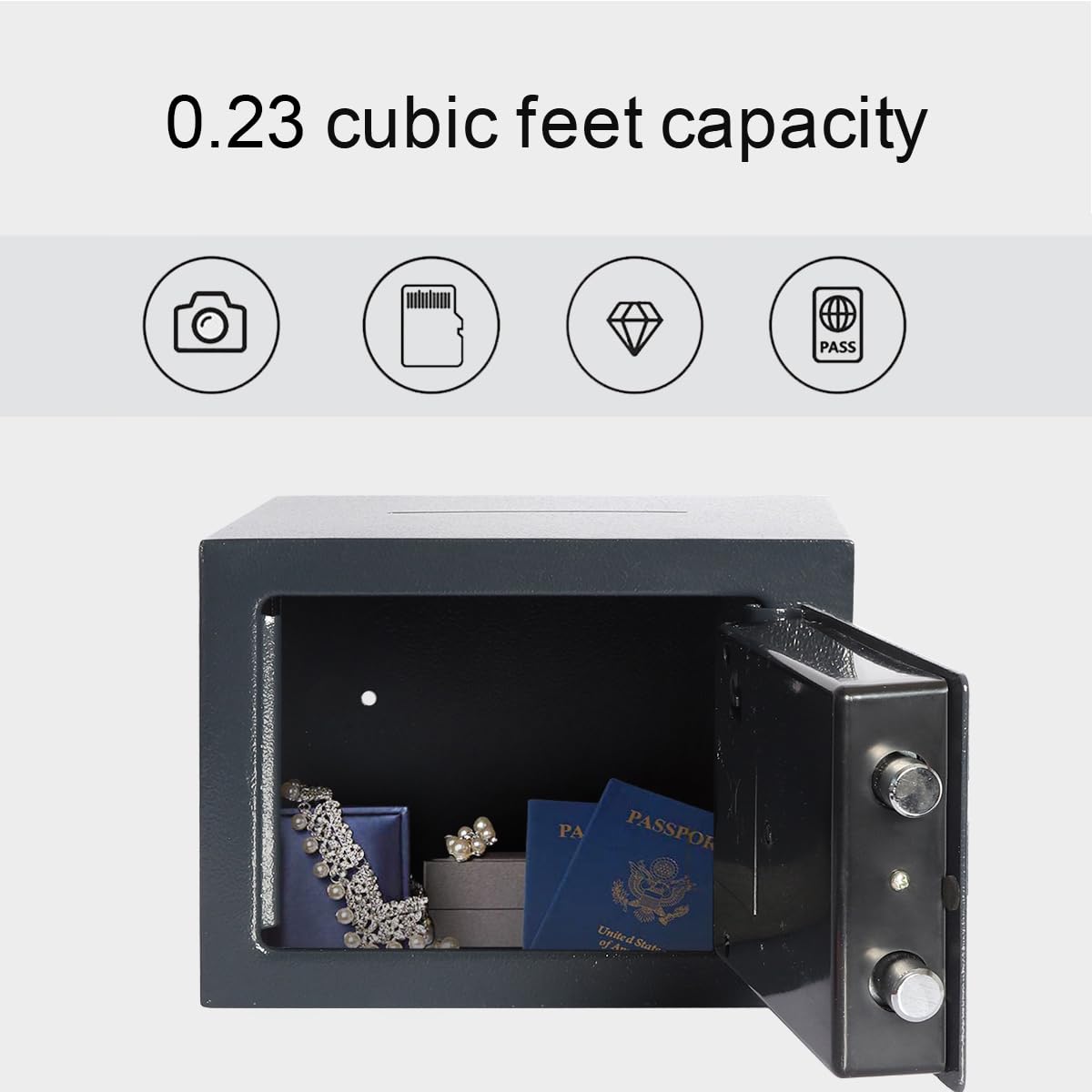 Jssmst Small Safe Box for Money - 0.23CF Mini Safe with Electronic Keypad, Lockable Box for Home Security and Personal Storage, 9.06 x 6.69 x 6.69 inch, Grey