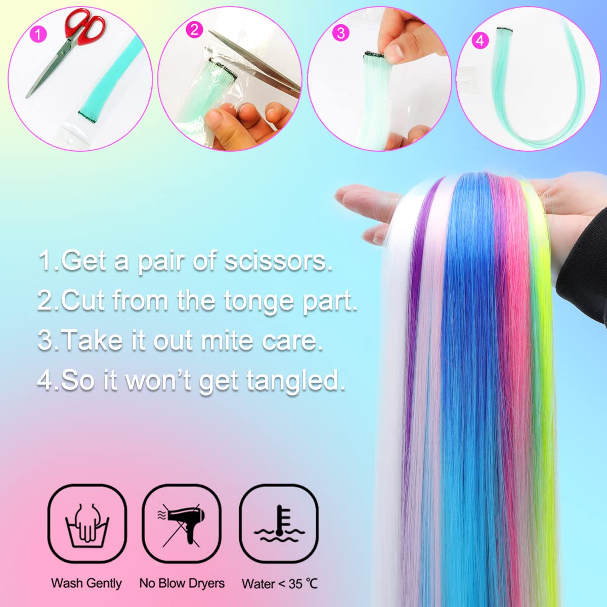 12PCS Colored Pumpkin Yellow Hair Extensions Party Highlights Colorful Clip in Hair Extensions 22 Inch Straight Synthetic Hairpieces for Women Kids Girls Halloween Christmas Cosplay(Pumpkin Yellow)