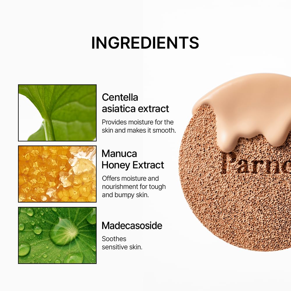 Parnell Cicamanu Serum Cushion - Moisturizing Foundation for Soothing, Coverage, Glass Skin and Lightweight for Sensitive and Dry Skin Pearl Skin (0.52 Fl Oz) (33N)