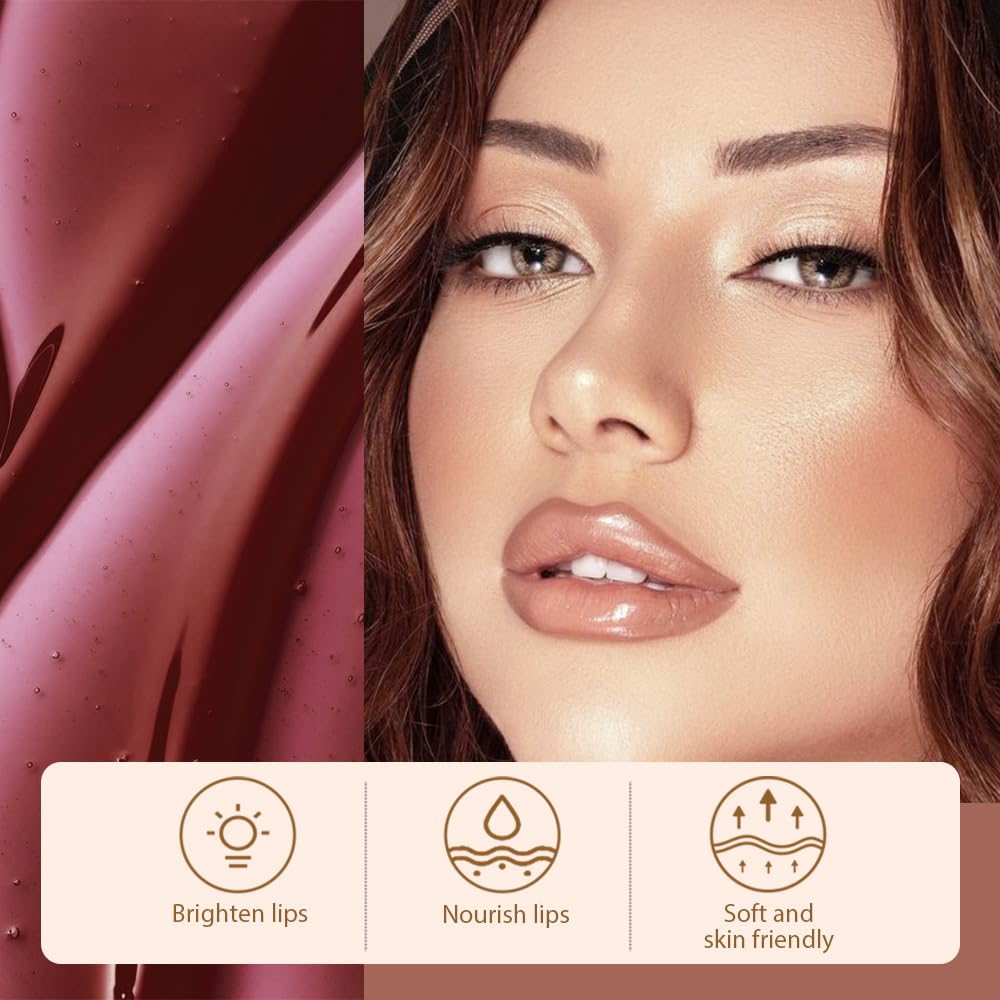 Hxssll Matte Liquid Lip Stain Peel Off Lip Liner Tattoo- Brown, Waterproof, Smudge-Proof, Peel Off Lip Stain Tattoo, Long-Lasting Non-Stick Cup Lip Gloss for All Skin Types (0.12 fl oz, #02)