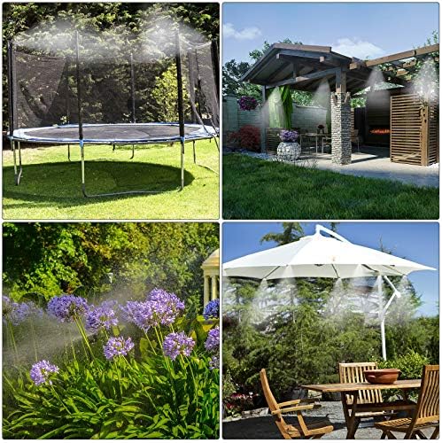 Misting Cooling System, DIY 65.6FT(20M) Misting Line +20 Brass Mist Nozzles+ a Brass Connector(3/4'') Outdoor Mister System for Patio Waterpark Garden Trampoline Greenhouse