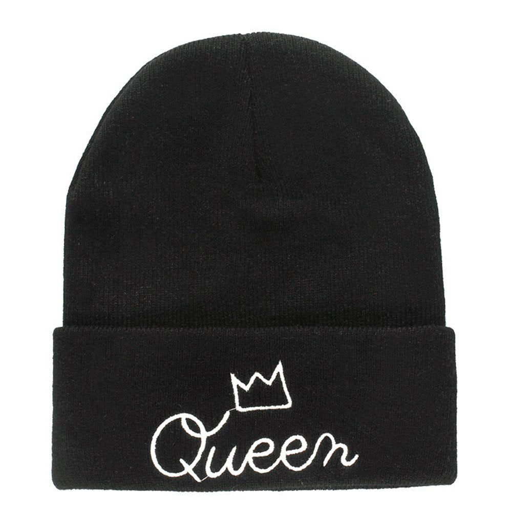 MIUNIKO Couples Lovers Fashion King and Queen Winter Warm Knit Skull Cap Ski Beanie Hats, 2-Piece Set Black