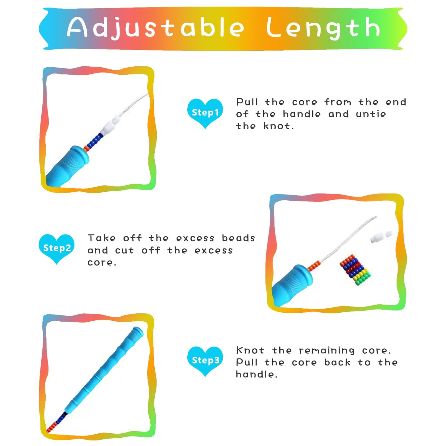 TYSISKNO Rainbow Soft Beaded Jump Ropes for Kids, Jump Rope for Kids Girls and Boys,Adjustable Skipping Rope, Tangle-Free Segmented Rope for Kid and Women Men Adults Exercise, Keeping Fit, Training -