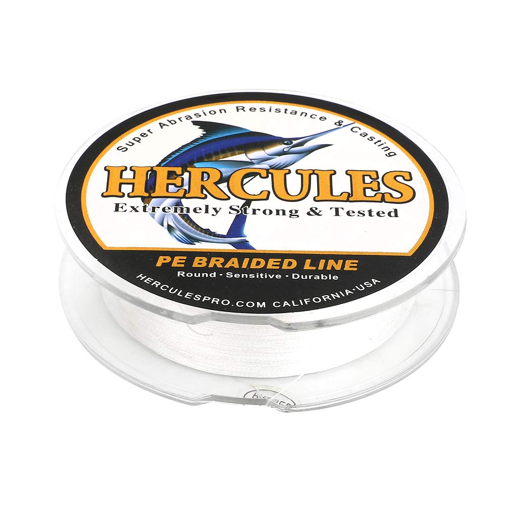 HERCULES Super Strong 100M 109 Yards Braided Fishing Line 6 LB Test for Saltwater Freshwater PE Braid Fish Lines 4 Strands - White, 6LB (2.7KG), 0.08MM