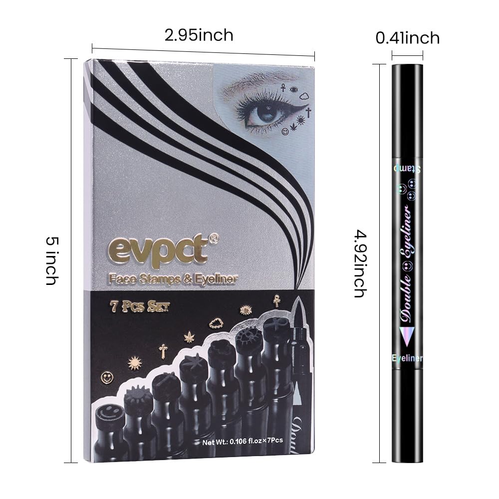 evpct 7Pcs Colored Eye Liners Face Stamp Cosplay Gothic Makeup Set Kit Accessories, Black Brown Purple Blue Red Pink Green Stamps Eyeliner, Star Flowers Heart Moon Triangle Lightning Butterfly Stamp