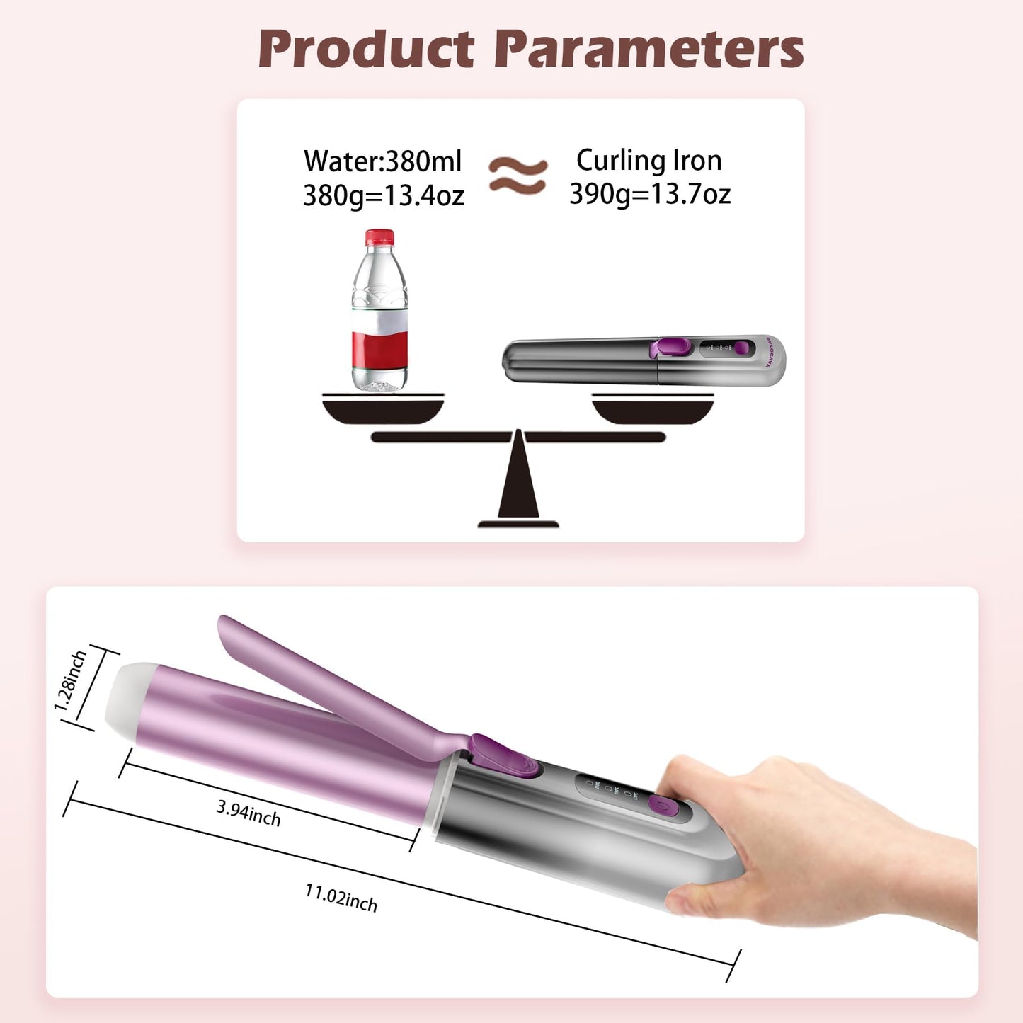 Cordless Curling Iron for Travel, 8000mAh Rechargeable Hair Curlers with Safe Mode, 30s Fast Heat-Up, 200 M Negative Ions, Portable Curling Wand for Womens Curls Waves Hair