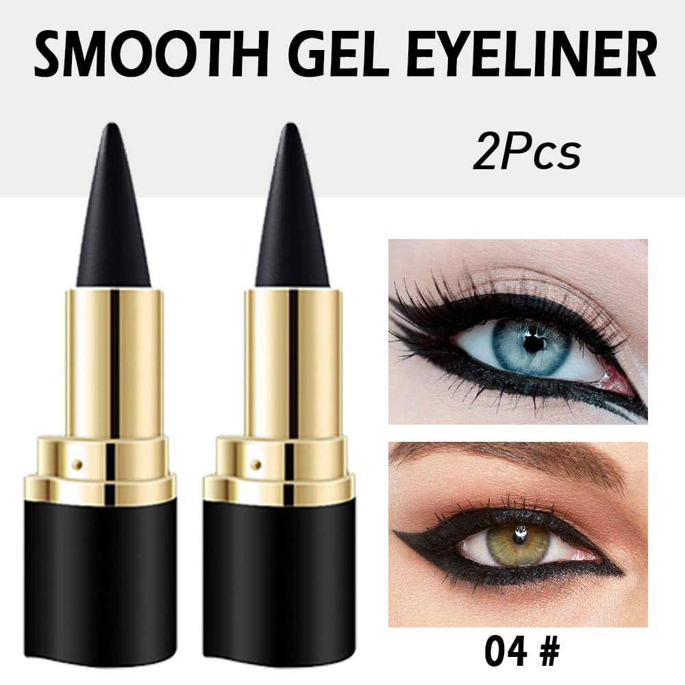 Kaely 2Pcs Gel Eyeliner Pencil Set,Natural Black Eyeliner Cream Waterproof Smudge Proof,Eye Liner Black Smokey Eyeshadow Palette Stick Crayon,Goth Halloween Makeup,delineador de ojos contra el agua
