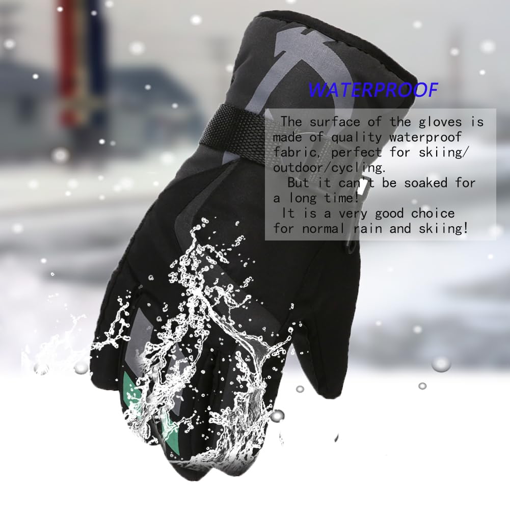 OCIGLUE Children Ski Gloves, Thermal Snowboarding Gloves - for Kids Boys and Girls,Kids Winter Ski Gloves Waterproof Snow Warm Full Finger Snow Gloves-Black/Grey