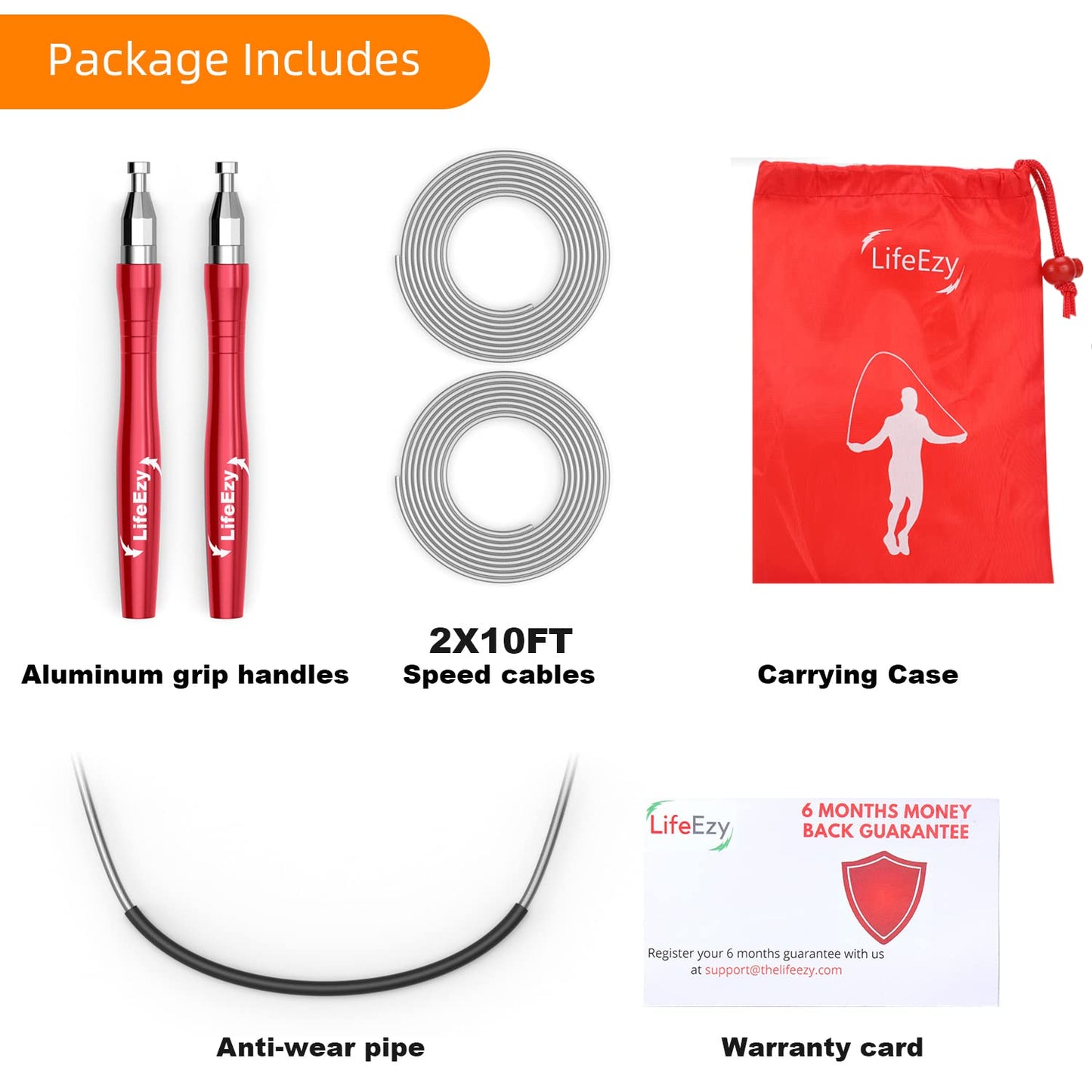 High Speed Weighted Jump Rope - Premium Quality Tangle-Free - Self-Locking Screw-Free Design - Skipping Rope for Workout Fitness, Crossfit & Home Exercises (Red)