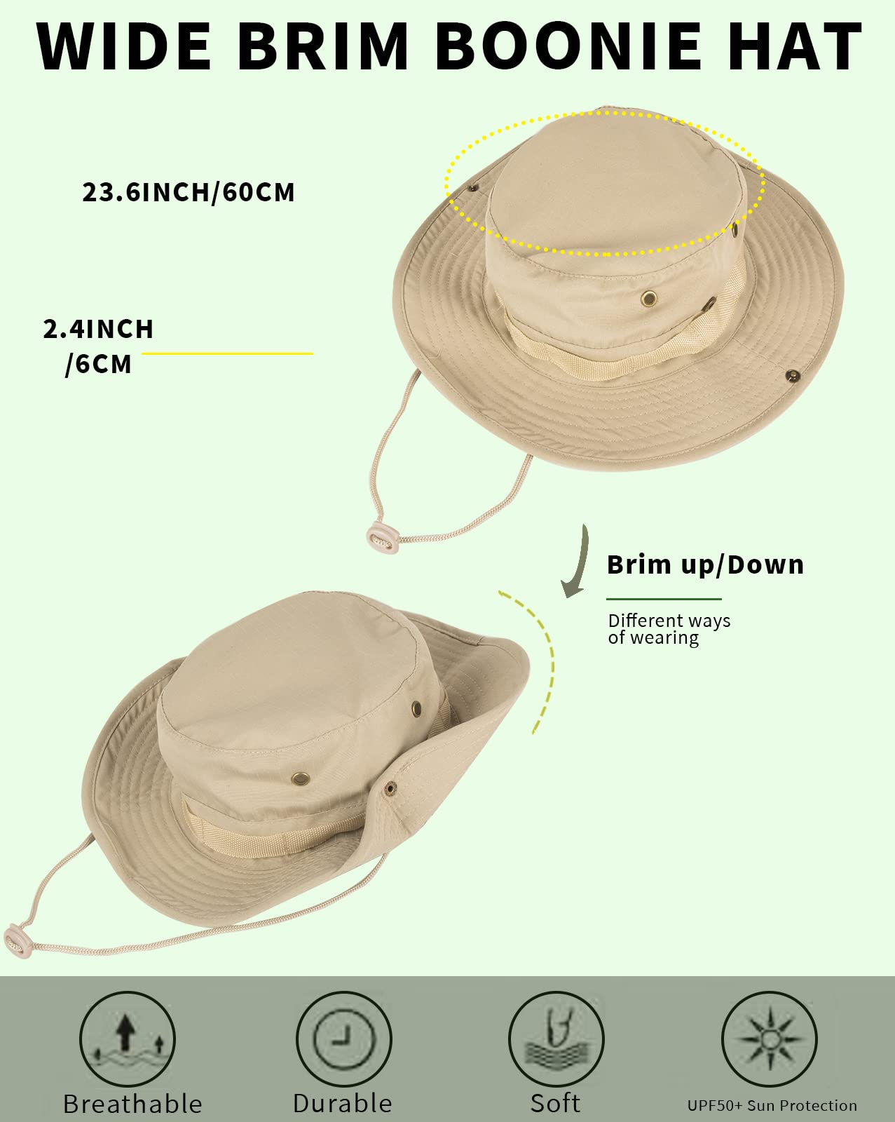 Sun Hats for Men Women Bucket Hat UPF 50+ Boonie Hat Foldable UV Protection Hiking Beach Fishing Summer Safari(Upgraded-1pack-Beige)