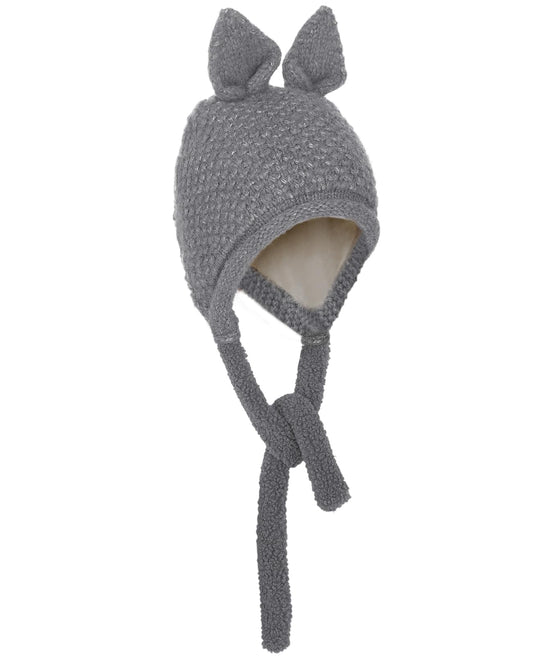 L'VOW Women Bunny Ears Beanie Winter Knitted Cute Ears Hat Plush Lined Winter Skull Hat Fun Ski Snow Cap with Straps(Gray)