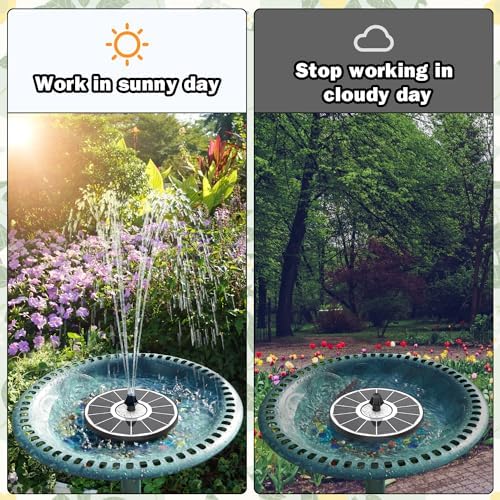 Solar Fountain White Flower, 3.5W Glass Bird Bath Fountains Solar Power No Battery with 4 Fixed Rods & 7 Nozzles, Solar Fountain Pump for Bird Bath, Pool, Garden, Outdoor, Pond